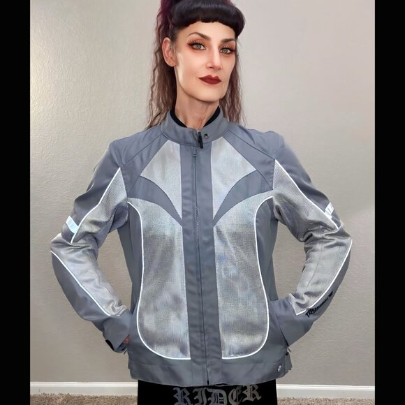 Gray Triumph Motorcycle Mesh Summer Air Armored Jacket Unisex Velcro Travel L - Picture 1 of 16